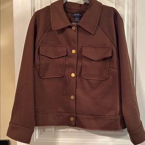 New York & Company Brown Utility Jacket with Gold Buttons